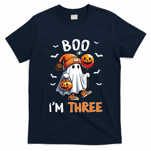 Boo IM Three Ghost 3rd Birthday Halloween T-Shirt - Navy Blue