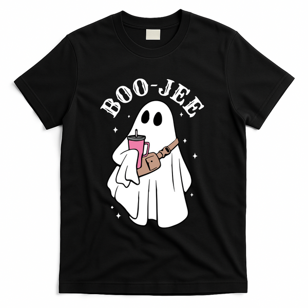 Boo Jee Funny Halloween Shopaholic Ghost T-Shirt - Black