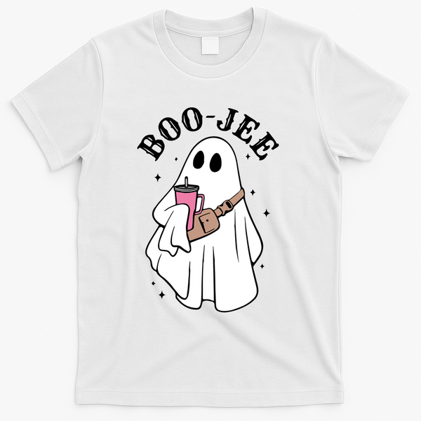 Boo Jee Funny Halloween Shopaholic Ghost T-Shirt - White