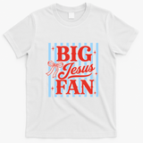 Big Jesus Fan Retro Striped T-Shirt - White