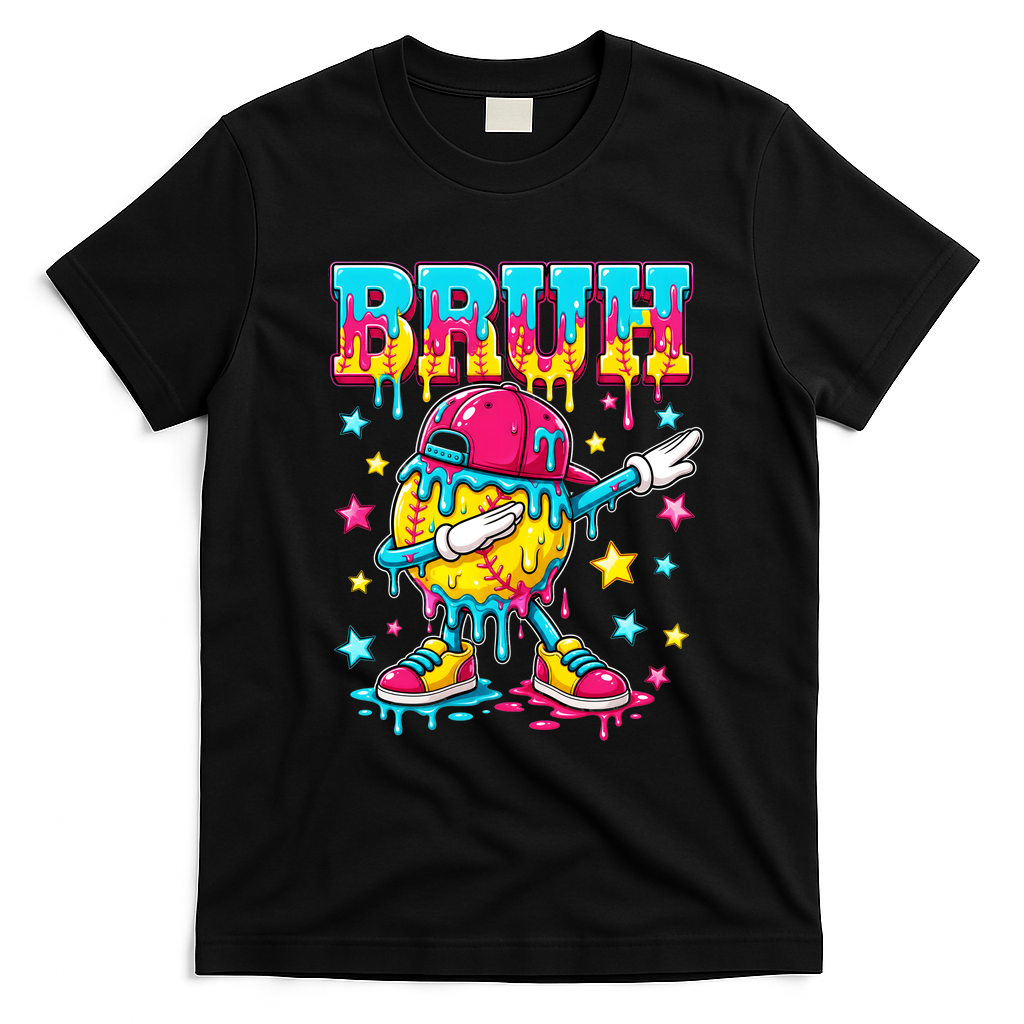 Baseball Life Style Apparel Softball Ice Cream Drip T-Shirt - Black