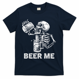 Beer Me Skeleton Scary Spooky Drinking  T-Shirt - Navy
