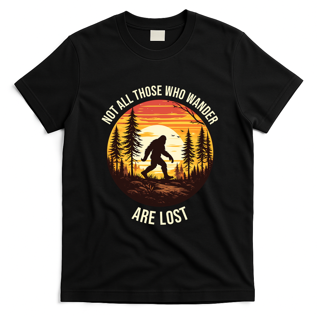 Bigfoot Not All Who Wander Are Lost Sasquatch T-Shirt - Black