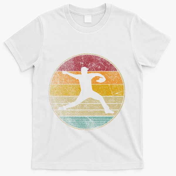 Baseball Pitcher Pitching Ball Glove Retro 70s 80s 90s Gift T-Shirt - White