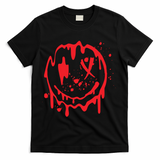 Bloody Smiling Face Splatter Graphic T-Shirt - Black