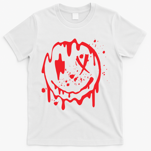 Bloody Smiling Face Splatter Graphic T-Shirt - White