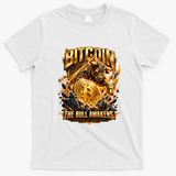 Bitcoin The Bull Awakens Cryptocurrency Bull Market Art T-Shirt - White