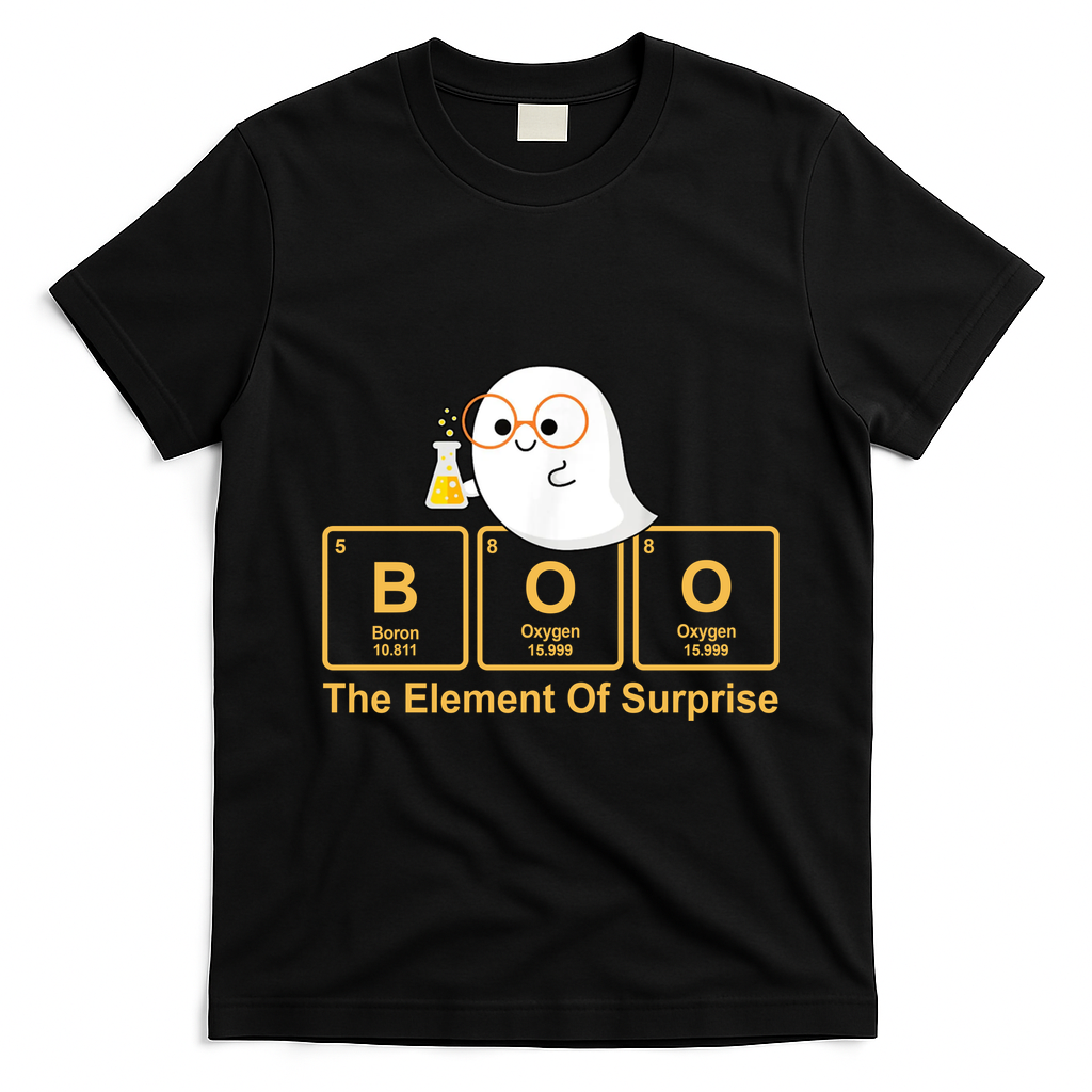 Boo The Element Of Surprise Ghost Chemist Halloween T-Shirt - Black