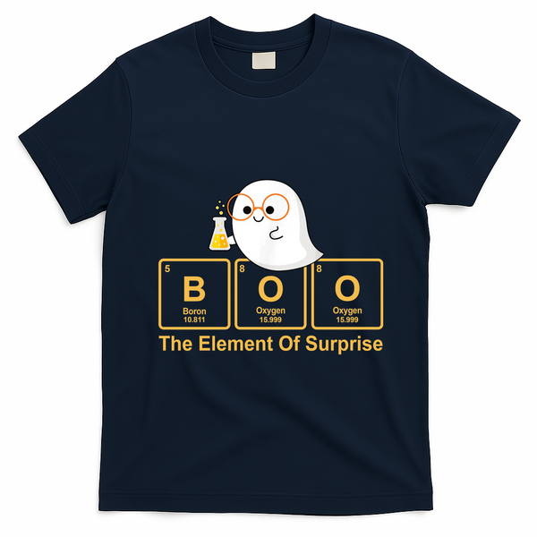 Boo The Element Of Surprise Ghost Chemist Halloween T-Shirt - Navy Blue