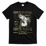 Born To Go Fishing Forced To Go To School Camo Us Flag T-Shirt - Black