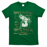 Born To Go Fishing Forced To Go To School Camo Us Flag T-Shirt - Green