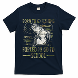 Born To Go Fishing Forced To Go To School Camo Us Flag T-Shirt - Navy