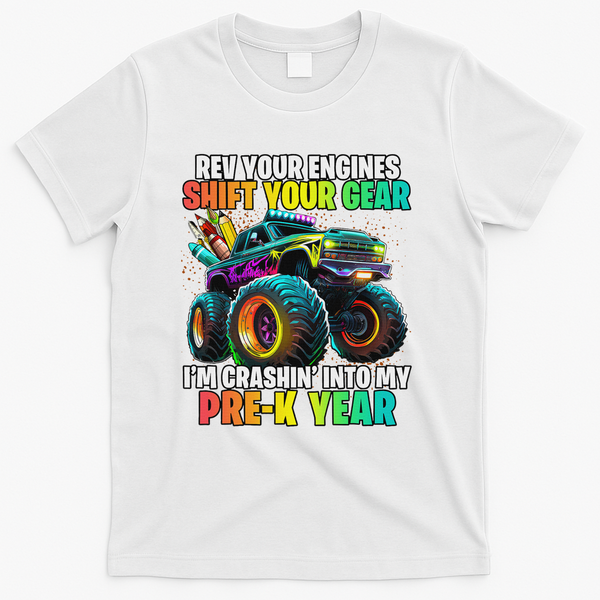 Back To School Pre K Monster Truck First Day School T-Shirt - White