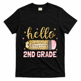 Back To School Hello Second 2nd Grade Leopard Pencil Girl T-Shirt - Black