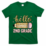 Back To School Hello Second 2nd Grade Leopard Pencil Girl T-Shirt - Green