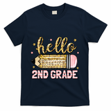 Back To School Hello Second 2nd Grade Leopard Pencil Girl T-Shirt - Navy