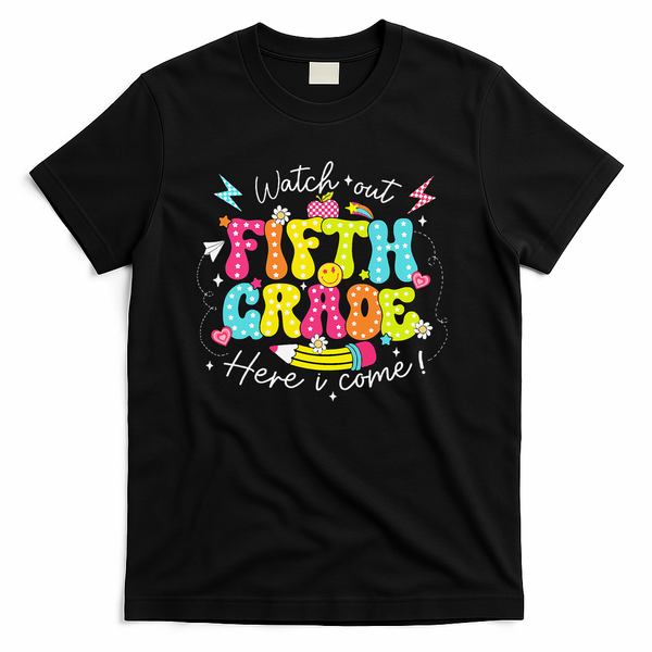 Back To School Watch Out Fifth Grade Here I Come Pencil T-Shirt - Black