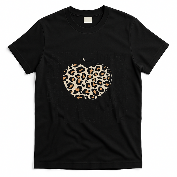 Back To School Teacher Life Apple Leopard Teacher Women Gift T-Shirt - Black