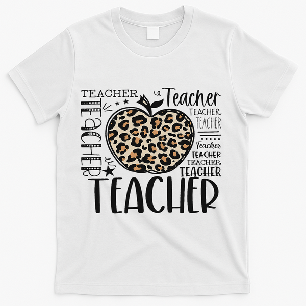 Back To School Teacher Life Apple Leopard Teacher Women Gift T-Shirt - White