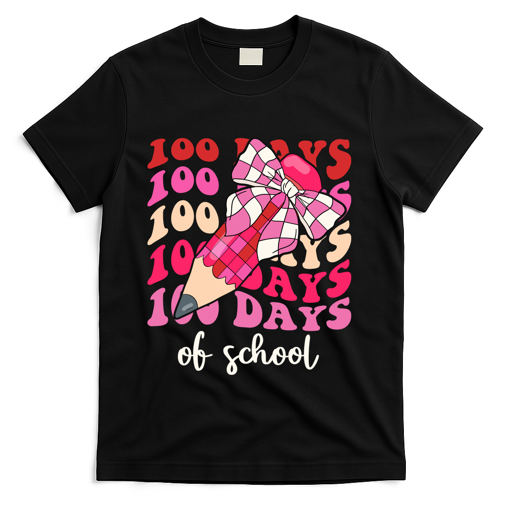 Cute 100 Days Of School Ribbon Bow T-Shirt - Black