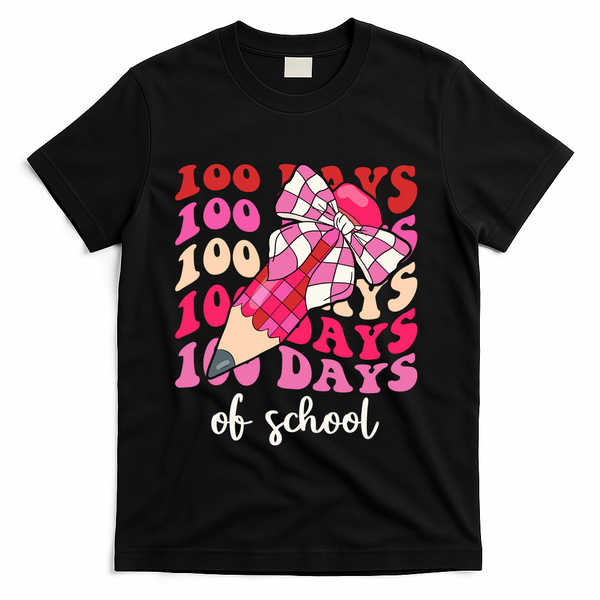 Cute 100 Days Of School Ribbon Bow T-Shirt - Black