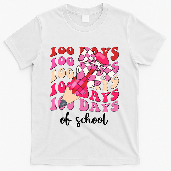 Cute 100 Days Of School Ribbon Bow T-Shirt - White