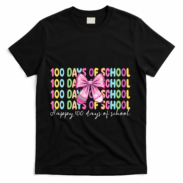 Cute 100 Days Of School Coquette Bow Pencil T-Shirt - Black