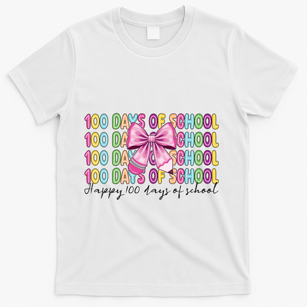 Cute 100 Days Of School Coquette Bow Pencil T-Shirt - White