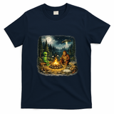 Camping Aliens Bigfoot UFO Campfire Adventure T-Shirt - Navy Blue