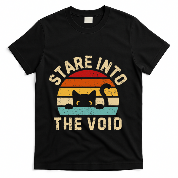 Cute Black Cat Stare Into The Void T-Shirt - Black