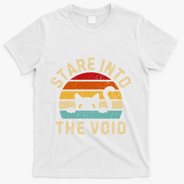 Cute Black Cat Stare Into The Void T-Shirt - White