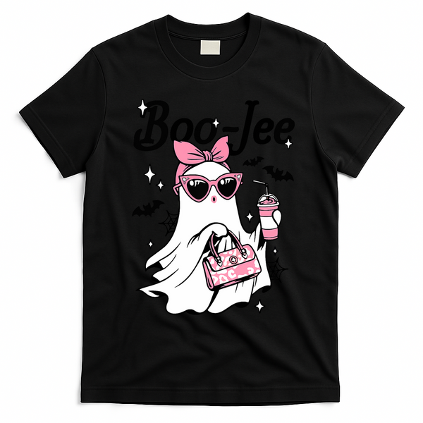 Cute Boo Jee Ghost Halloween Bandana Ghost Coffee T-Shirt - Black