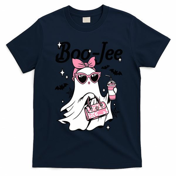 Cute Boo Jee Ghost Halloween Bandana Ghost Coffee T-Shirt - Navy Blue