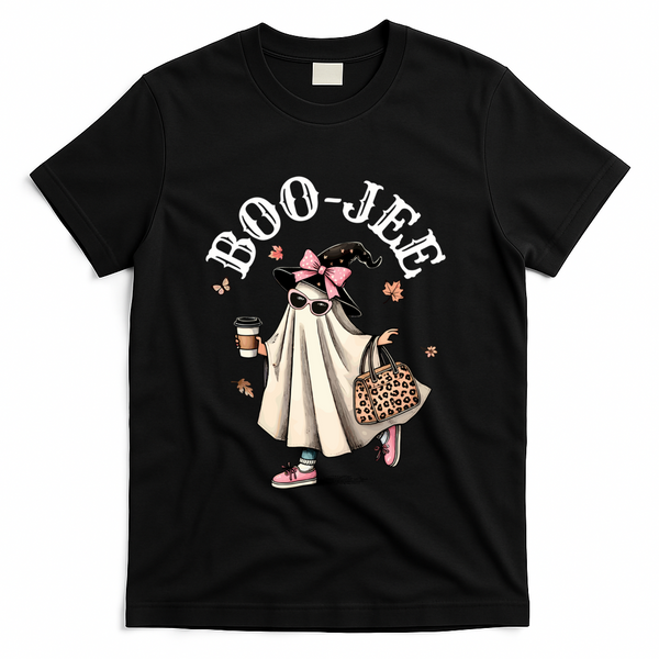 Cute Boo Jee Ghost Halloween Leopard Ghost Coffee Funny Gift T-Shirt - Black