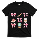 Coquette Bow Reading Teacher Life Back To School Gift T-Shirt - Black
