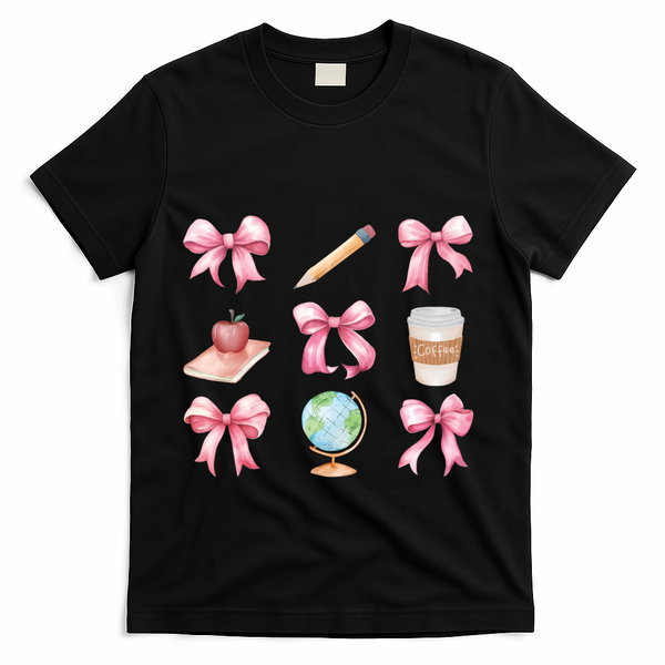 Coquette Bow Reading Teacher Life Back To School Gift T-Shirt - Black