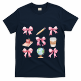 Coquette Bow Reading Teacher Life Back To School Gift T-Shirt - Navy