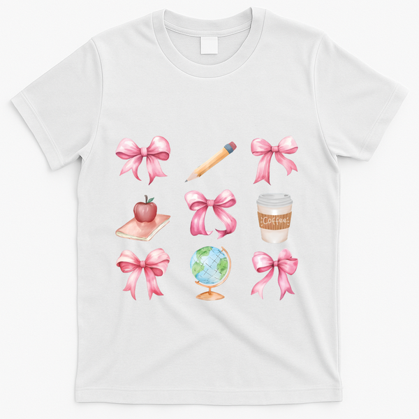 Coquette Bow Reading Teacher Life Back To School Gift T-Shirt - White