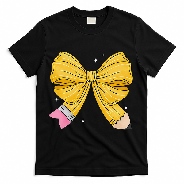 Coquette Bow Teacher Student Happy First Day Back To School T-Shirt - Black