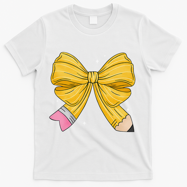 Coquette Bow Teacher Student Happy First Day Back To School T-Shirt - White