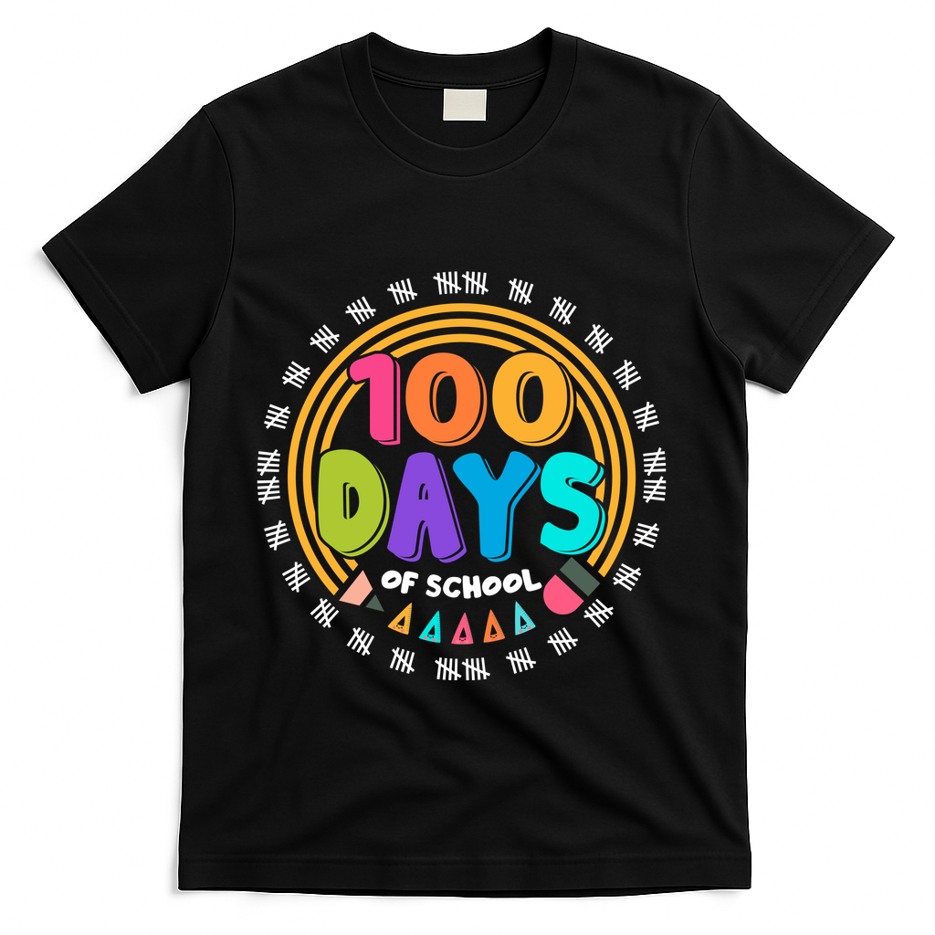 Cute Cool 100 Days Of School Pencil Emblem T-Shirt - Black