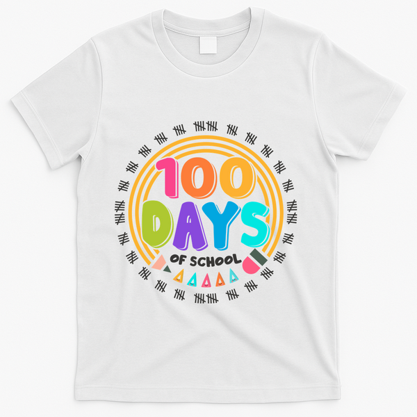 Cute Cool 100 Days Of School Pencil Emblem T-Shirt - White