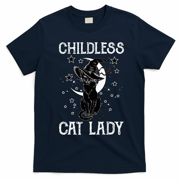 Childless Cat Lady Halloween Cat T-Shirt - Navy Blue