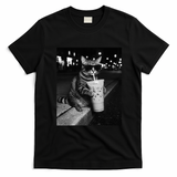 Cool Cat with Iced Coffee Sunglasses Fan Art T-Shirt - Black
