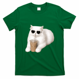 Cool Cat with Heart Sunglasses and Iced Coffee T-Shirt - Irish Green