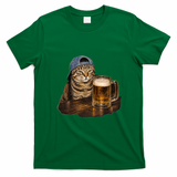 Cool Cat with Beer and Cap Fun Graphic T-Shirt - Irish Green