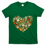 Cute Dog Cat Paw Print Pumpkin Autumn Leaf Fall Thanksgiving T-Shirt - Green