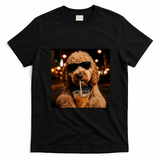 Cool Dog Sipping Iced Coffee with Sunglasses T-Shirt - Black