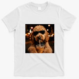 Cool Dog Sipping Iced Coffee with Sunglasses T-Shirt - White