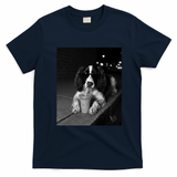 Cool Dog with Sunglasses and Iced Coffee Vibes T-Shirt - Navy Blue